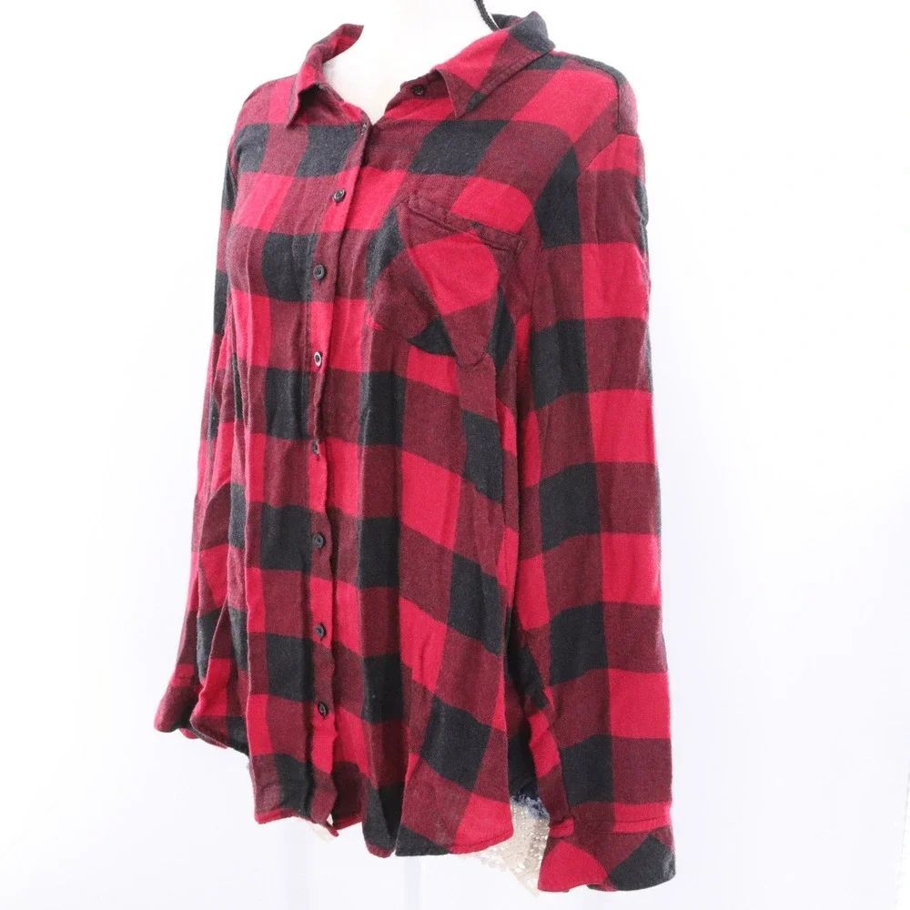 TORRID Womens Red Black Buffalo Plaid Long Sleeve Button Down Flannel Shirt 2 2X
